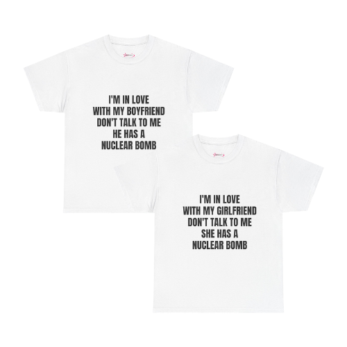 'GF/BF HAS A NUCLEAR BOMB' - Unwearablez couple's bundle - WHITE