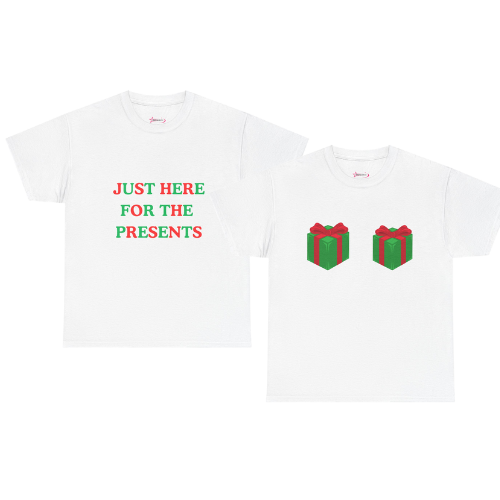 'HERE FOR THE PRESENTS' - Unwearablez' 'Xmas' Collection 2 in 1 Couple's Bundle in WHITE - US Edition.