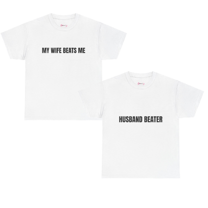 'Husband Beater' - Unwearablez couple's bundle - White