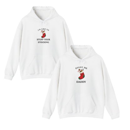'STOCKING' - Unwearablez 'Xmas' Collection 2 in 1 Couple's Hoodie Bundle in WHITE - US Edition.