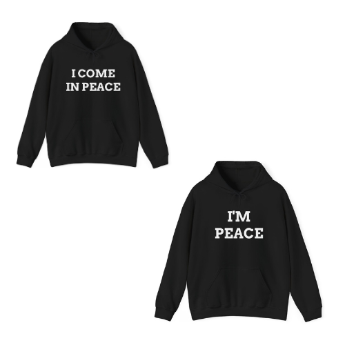 'I COME IN PEACE' - Unwearablez 'Peace' Collection 2 in 1 Couple's Hoodie Bundle in BLACK - US Edition.
