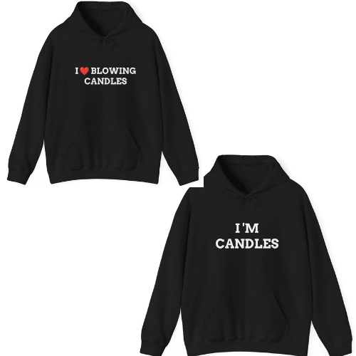 "BLOWING CANDLES" - Unwearablez 'CANDLES' Collection 2 in 1 Couple's Hoodie Bundle in BLACK - US Edition
